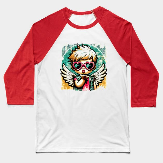 Grunge Love: Distressed Pop Art Cupid Valentine's T-Shirt Baseball T-Shirt by Klimek Prints